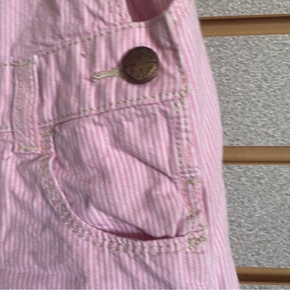 Vintage Osh Kosh Pink White Stripe Shortalls 24 Months Toddler Girl Denim - Picture 4 of 7